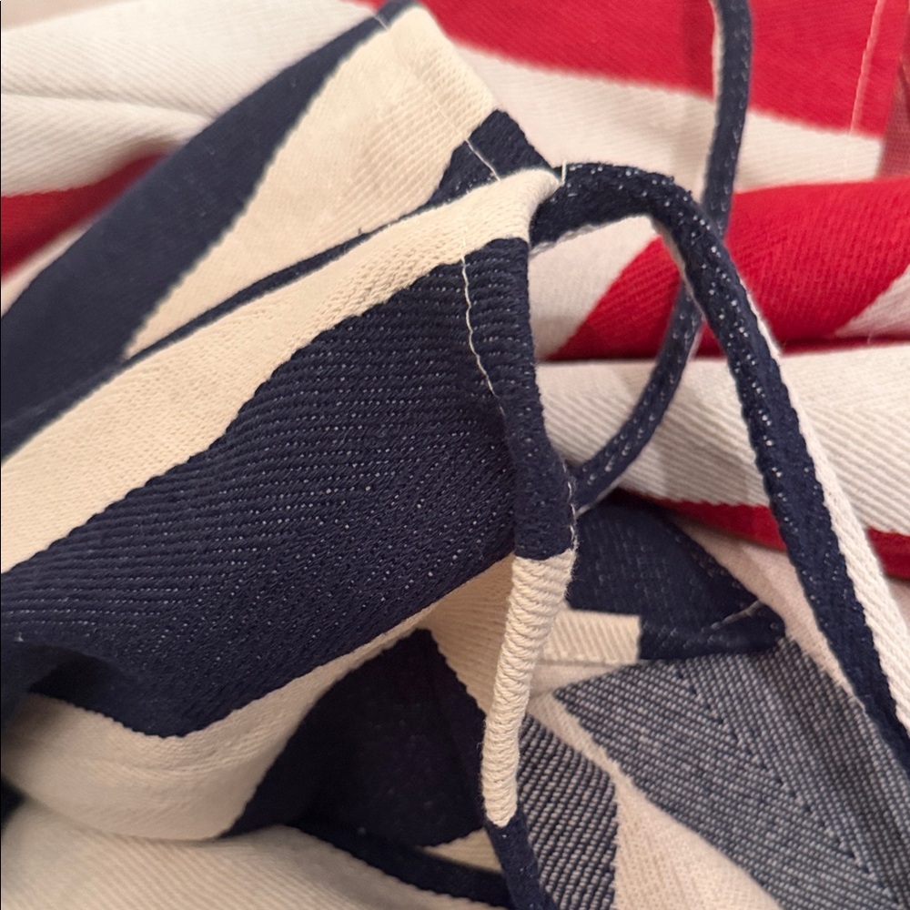 PERFECT PAIR High Quality Navy, Red & Cream Striped Tote SET OF 2